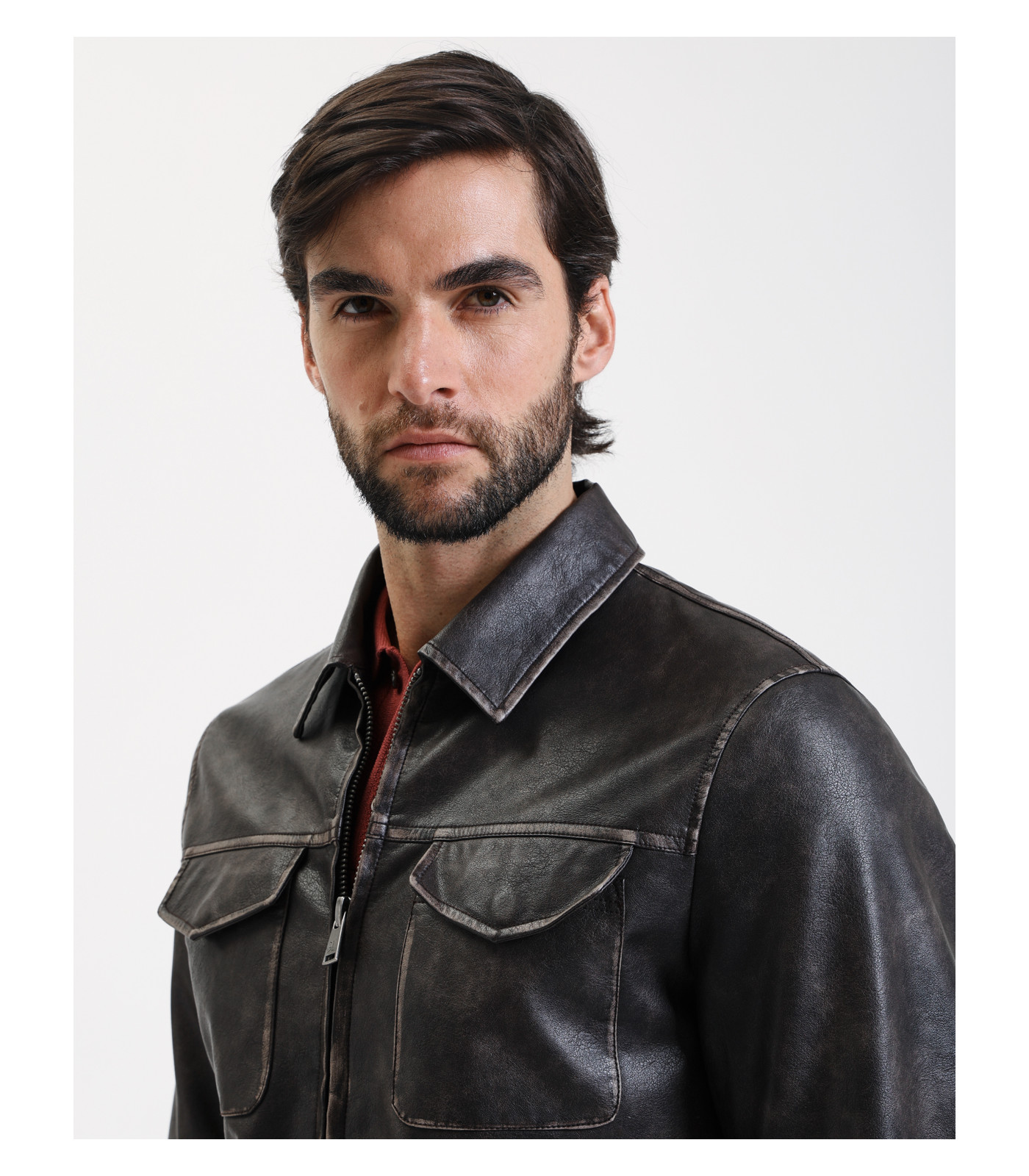 Distressed effect faux-leather bomber jacket Gianni Lupo