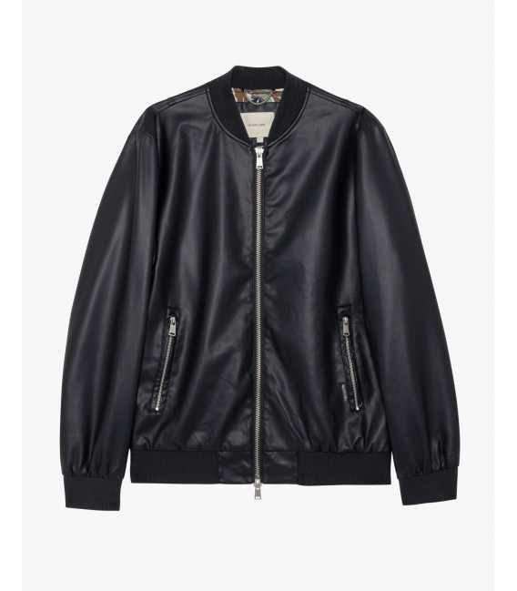 Faux-leather bomber jacket
