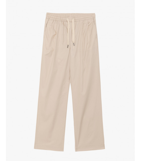 Wide leg drawstring trousers with double pleats