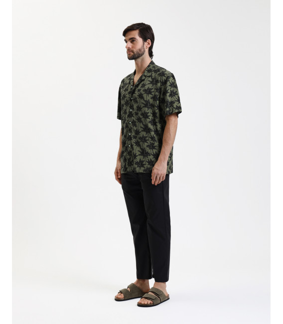 Wide leg drawstring trousers with flat front crease