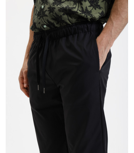 Wide leg drawstring trousers with flat front crease