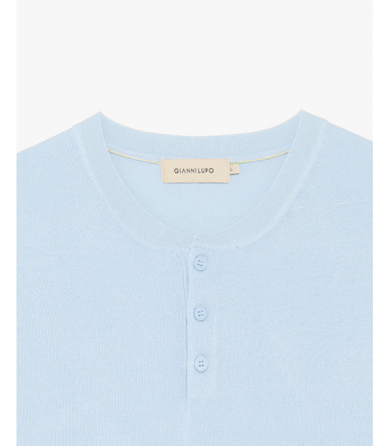 Knitted mandarin collar polo shirt