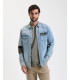 Camicia denim con patch e schizzi di vernice