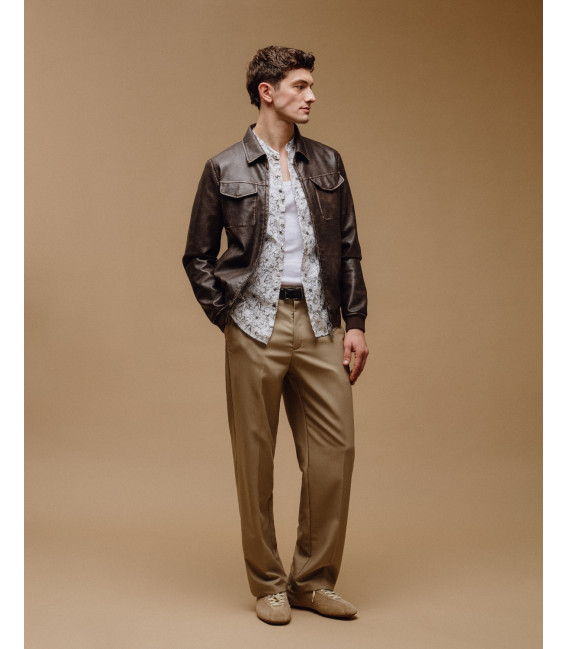 Distressed effect faux-leather bomber jacket