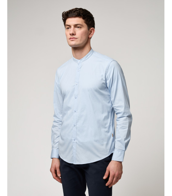 Stretch cotton mandarin collar shirt