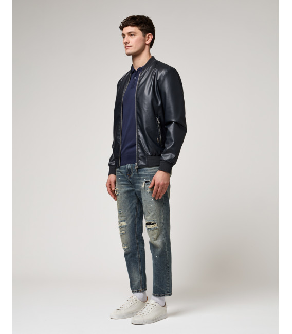 Faux-leather bomber jacket