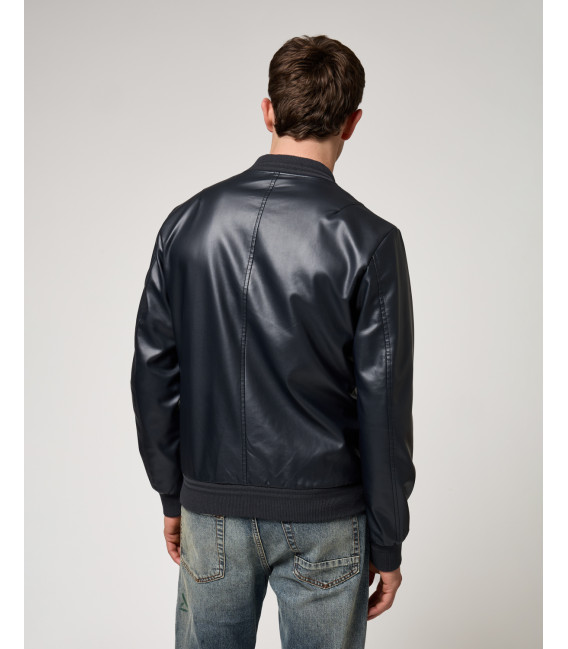 Faux-leather bomber jacket