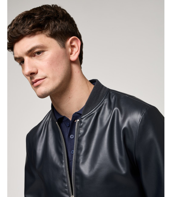 Faux-leather bomber jacket