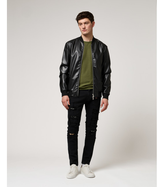 Faux-leather bomber jacket