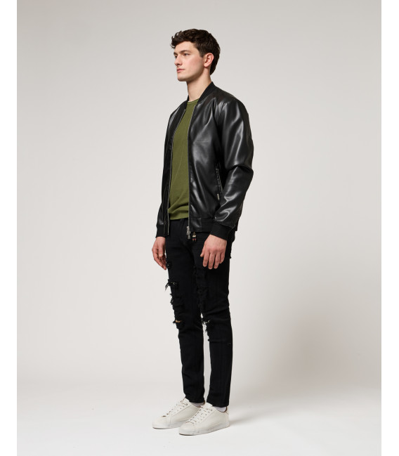 Faux-leather bomber jacket