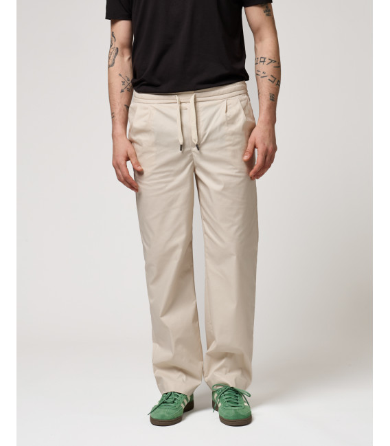 Wide leg drawstring trousers with double pleats
