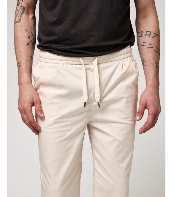 Wide leg drawstring trousers with double pleats