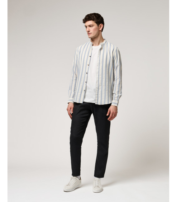 Mandarin collar shirt with stripes
