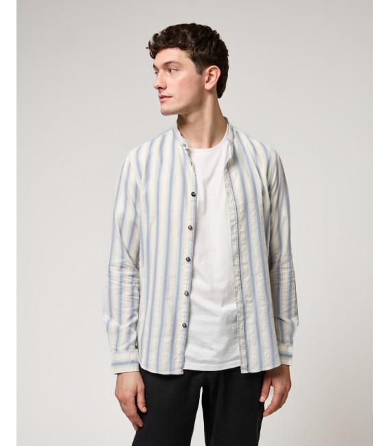 Mandarin collar shirt with stripes