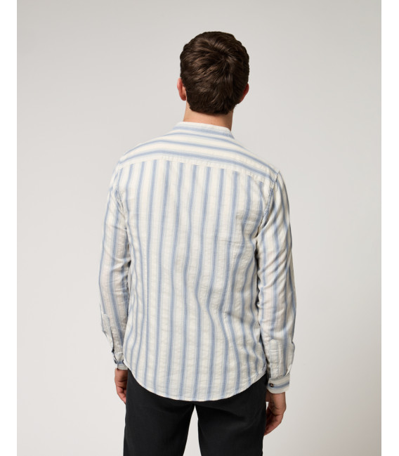 Mandarin collar shirt with stripes