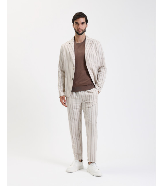 Relaxed fit striped drawstring trousers