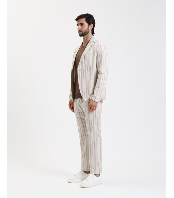 Relaxed fit striped drawstring trousers