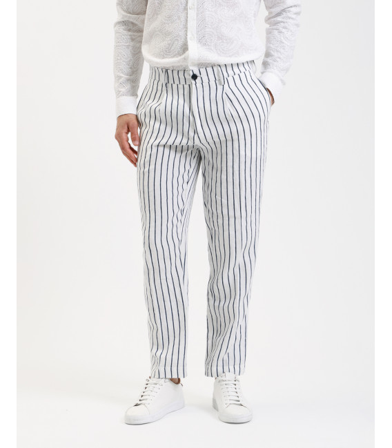 Linen pinstriped relaxed fit suit trousers