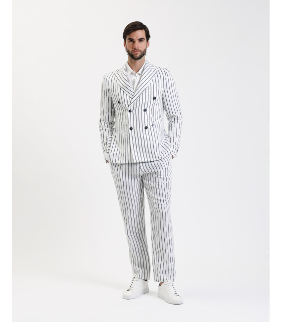 Linen pinstriped relaxed fit suit trousers