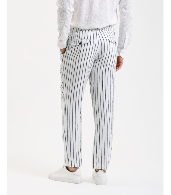 Linen pinstriped relaxed fit suit trousers