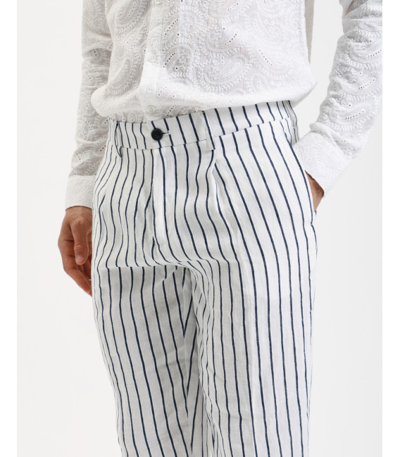 Linen pinstriped relaxed fit suit trousers