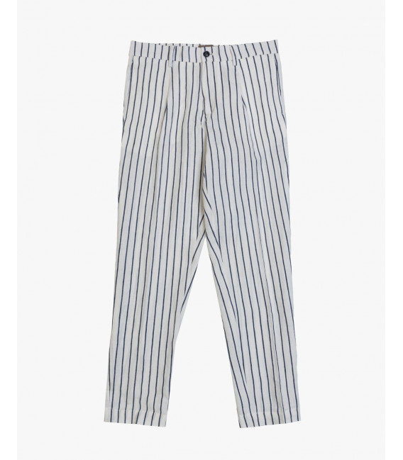 Linen pinstriped relaxed fit suit trousers