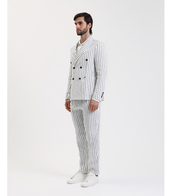 Pinstriped linen double breasted jacket