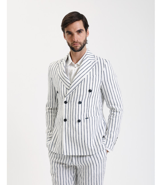 Pinstriped linen double breasted jacket