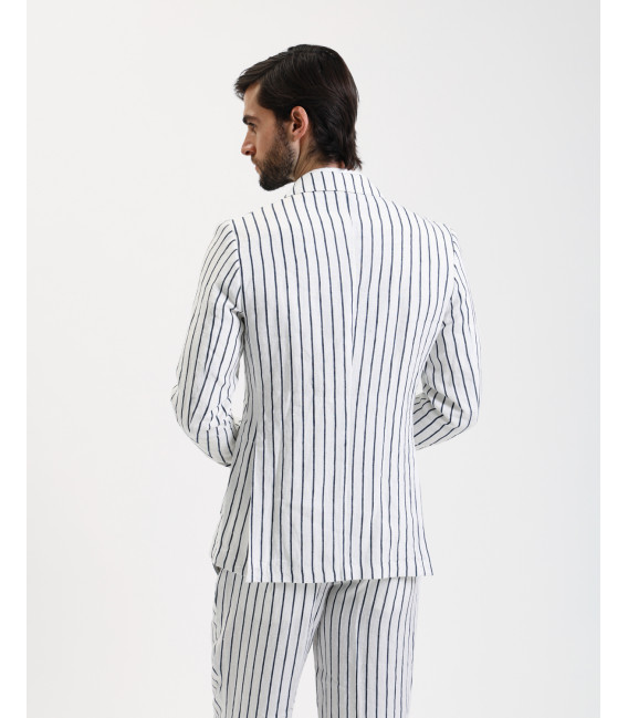 Pinstriped linen double breasted jacket