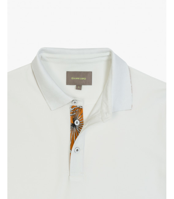 Polo in piquet con sottocollo fantasia