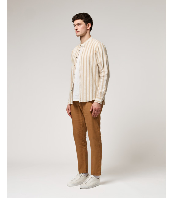 Mandarin collar shirt with stripes