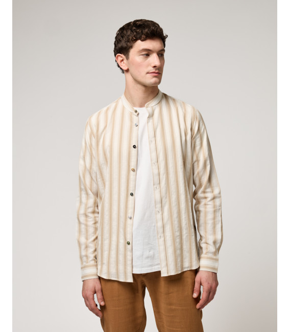 Mandarin collar shirt with stripes