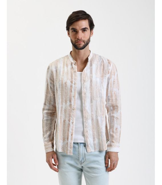Camicia coreana in lino con stampa