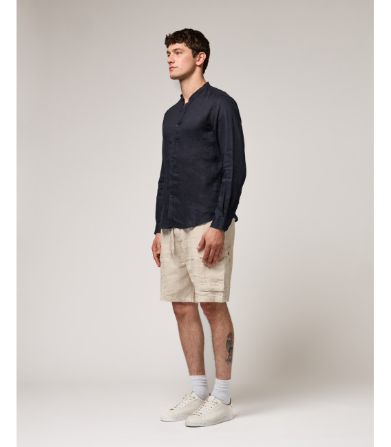 Mandarin collar linen shirt