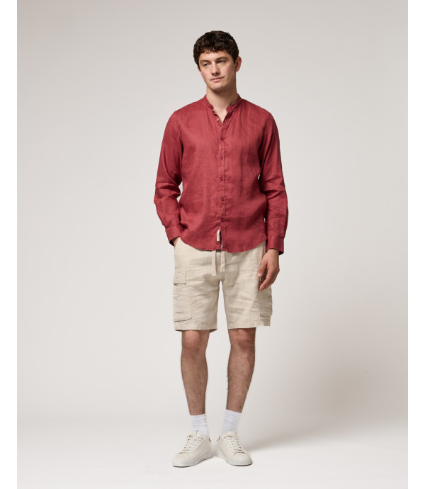 Mandarin collar linen shirt