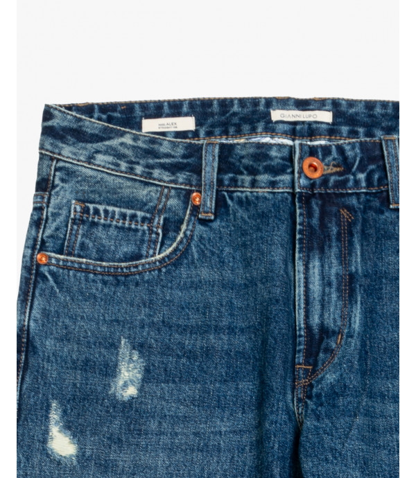 Jeans ALEX straight fit vintage wash con strappi