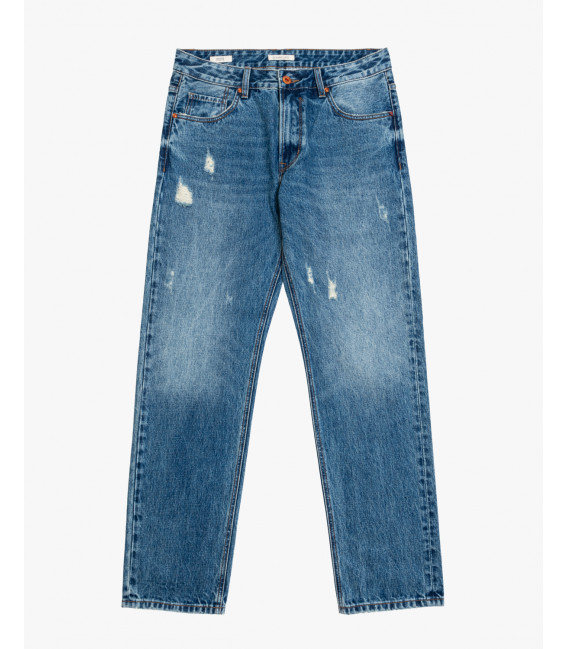 Jeans ALEX straight fit vintage wash con strappi
