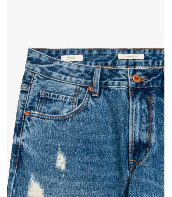 Jeans ALEX straight fit vintage wash con strappi