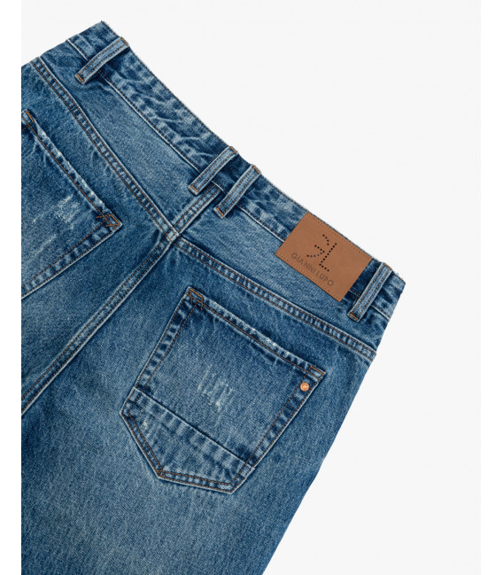 Jeans ALEX straight fit vintage wash con strappi