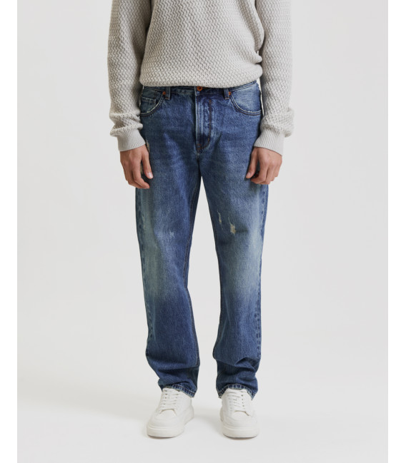 Jeans ALEX straight fit vintage wash con strappi