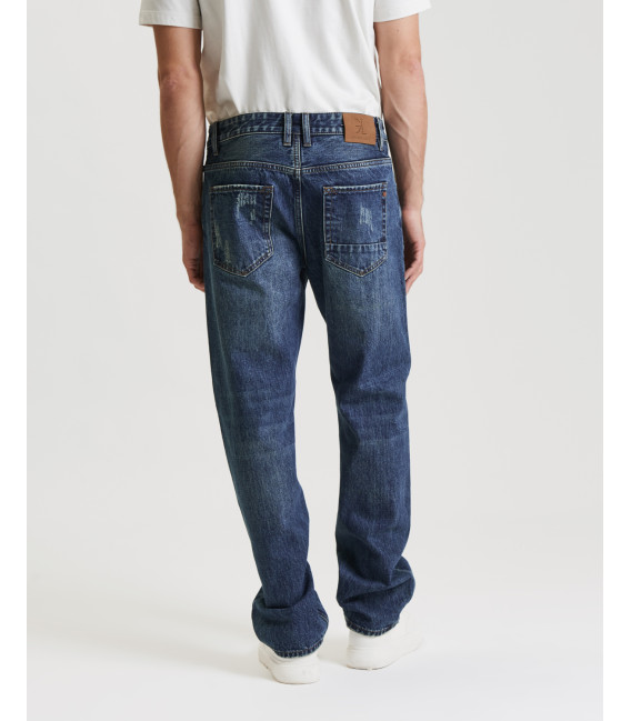 Jeans ALEX straight fit vintage wash con strappi