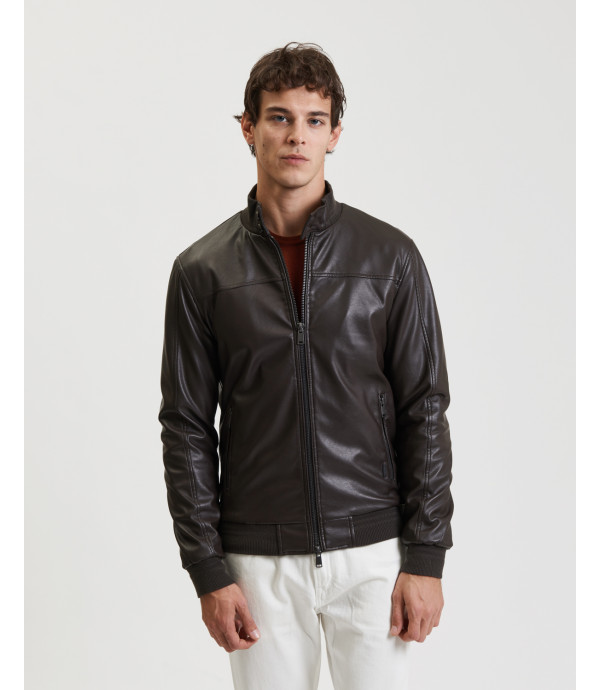 Faux-leather bomber jacket
