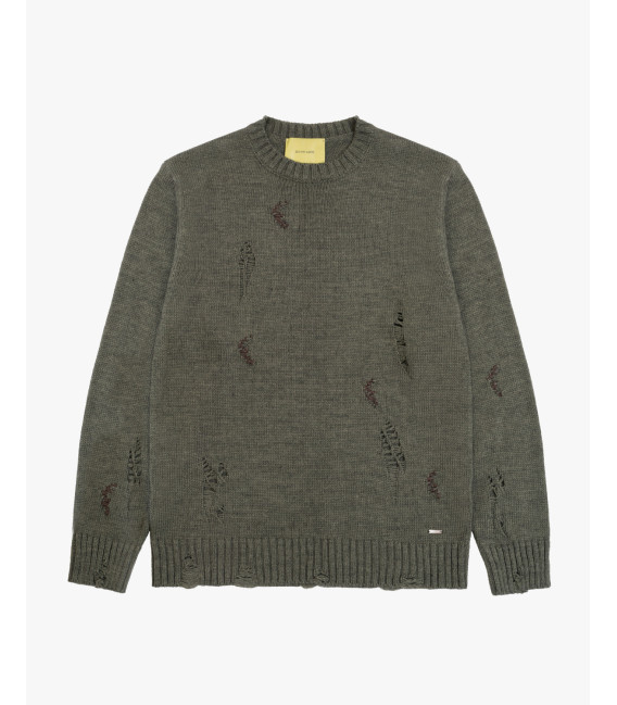Distressed crew-neck sweater in wool blend