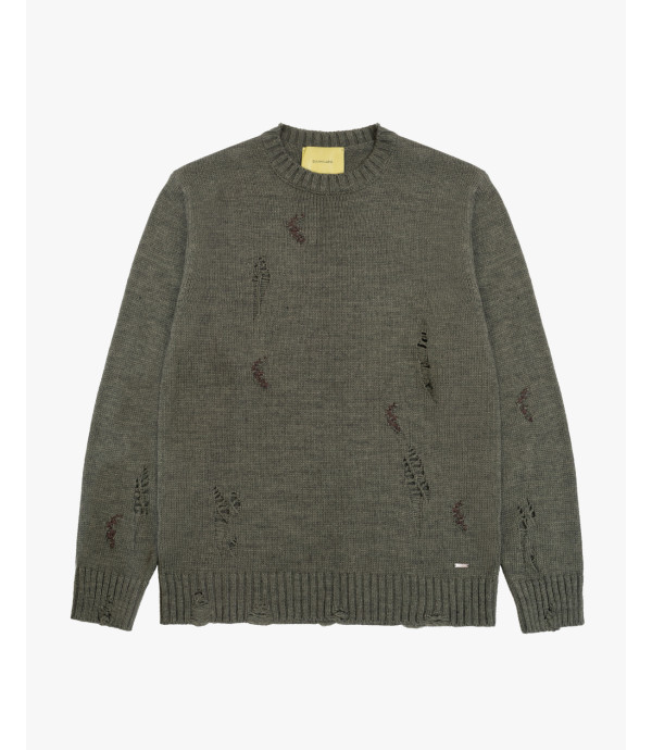 Distressed crew-neck sweater in wool blend