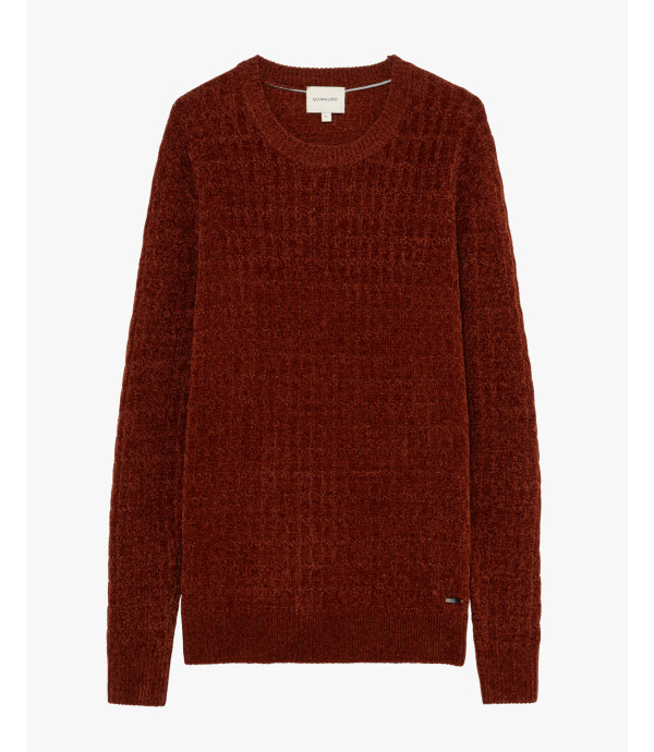 Chenille cable-knit crew-neck sweater