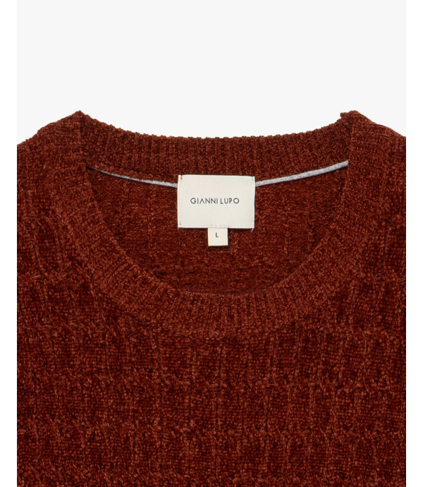 Chenille cable-knit crew-neck sweater