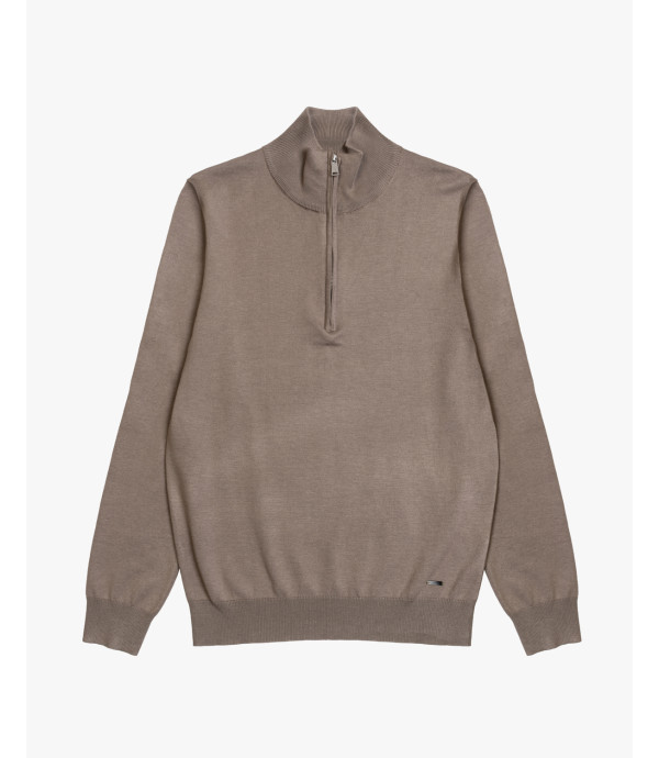Cotton sweater with quarter zip colla