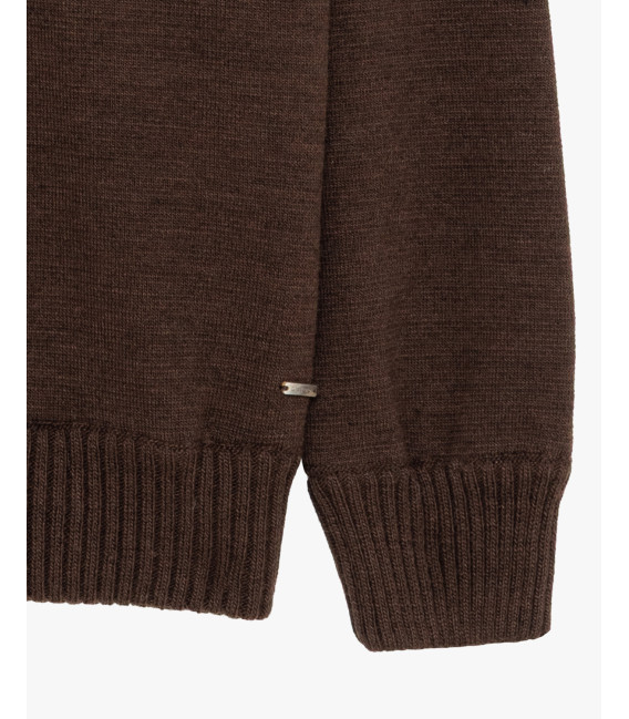 Crew-neck sweater in wool blend with chest pocket and sleeve detail