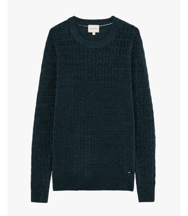 Chenille cable-knit crew-neck sweater