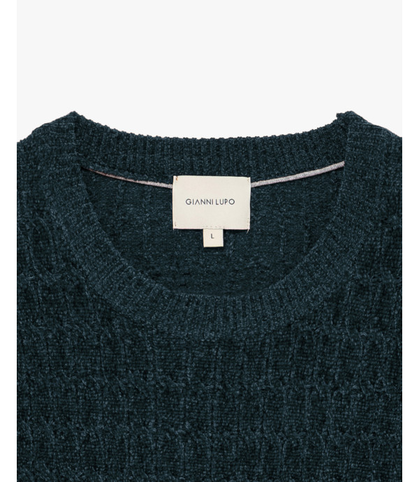 Chenille cable-knit crew-neck sweater